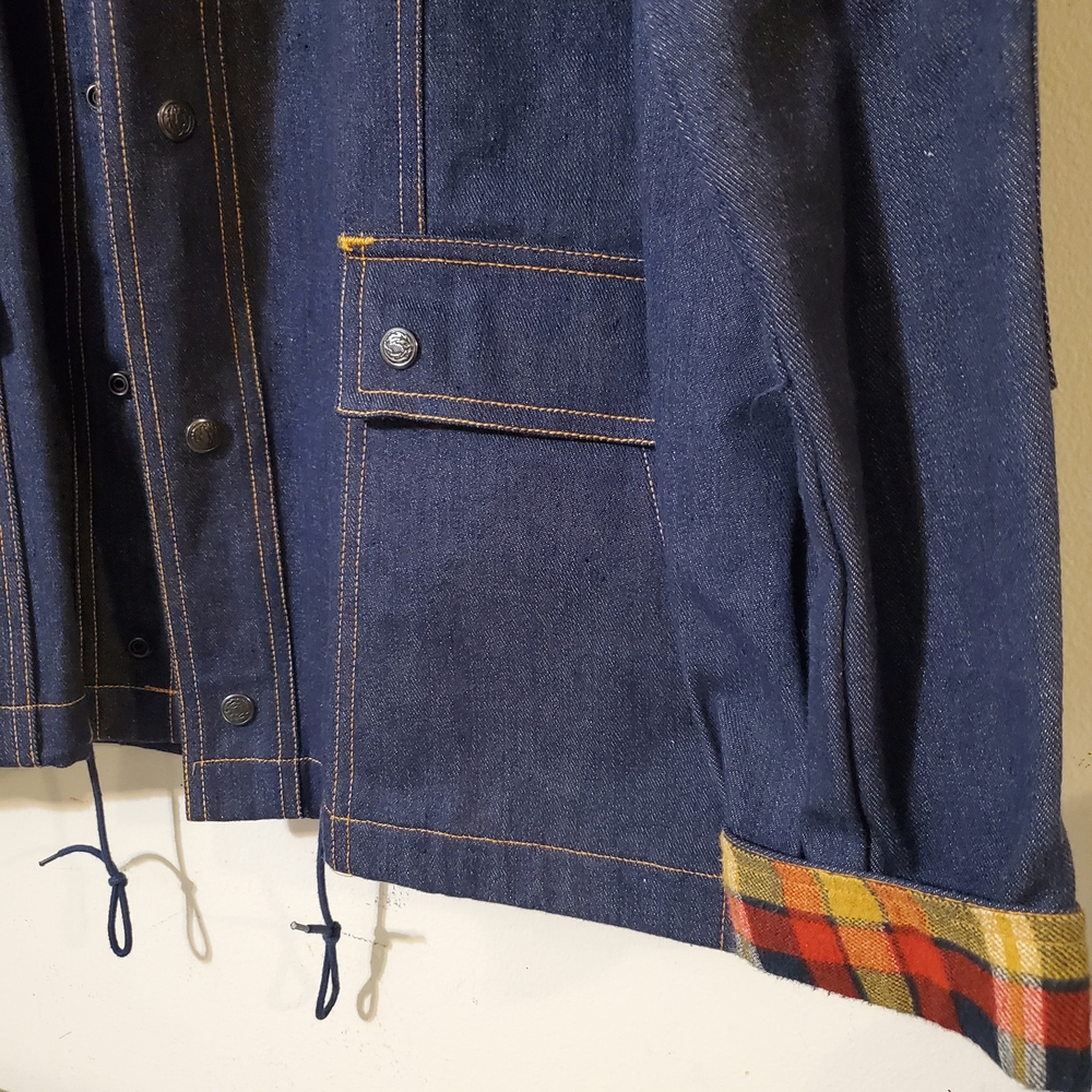 Retro Denim Chore Coat Flannel Collar Workwear Jacket Medium - Picture 2 of 6